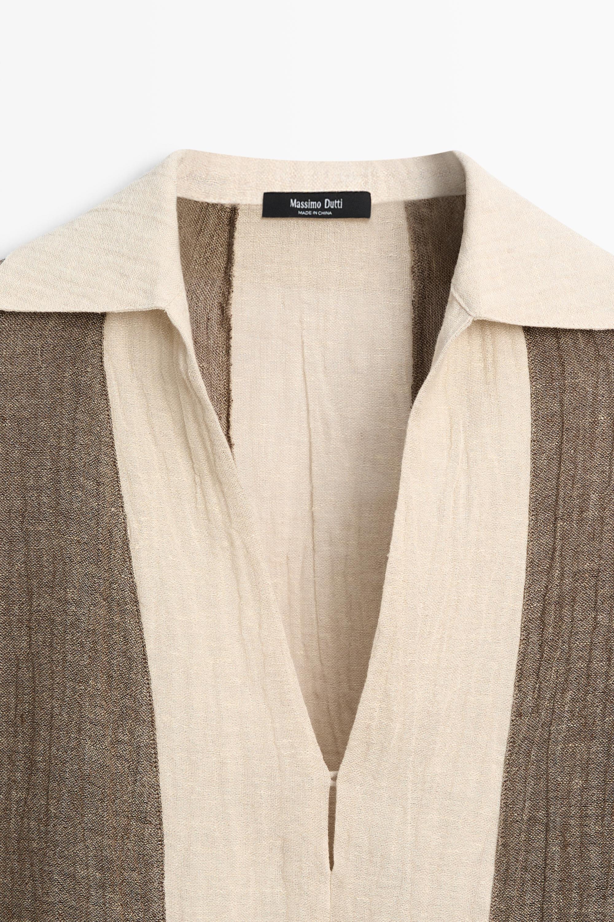 Flowing textured linen blend blouse